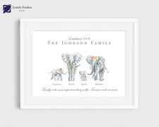 family elephant gift print for home decor, wall art