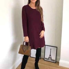 Womens Burgundy Textured  Knit Tunic Dress Relaxed Fit Long Sleeve Size S - XL