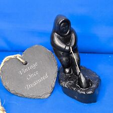 INUIT ESKIMO SEAL HUNTER * Replica Carved Black Argillite Sculpture BOMA Canada
