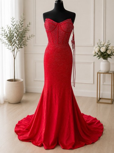 Morilee red rhinestone evening - rhinestone,