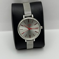 Working Polo Ladies Red & Silver Tone 33mm Mesh Strap Quartz Watch New Battery 