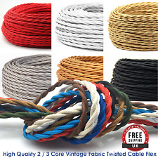 2 / 3 Core Lighting Fabric Cable Vintage Coloured Twisted Braided Wire Lamp Flex