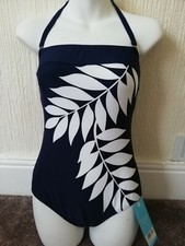 New Blue White Leaf Swimming Costume Swimsuit Swimwear 10 Bnwt Sports bnwt