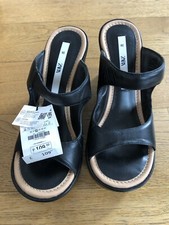 Zara Black 100% Leather Wedge Sandals UK5 BNWT