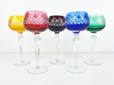 5 x Vintage  Coloured Bohemia Crystal Hock Wine Crystal Glasses 19.5 cm H