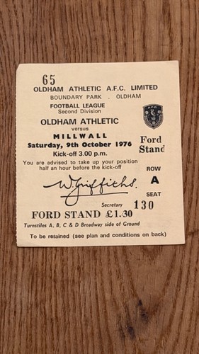 Ticket 1976 oldham v - ticket, 1976/77