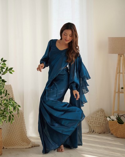 Designer pre drapped saree - drapped,