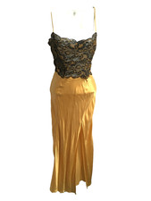 La Senza gold  silk front slit chemise size M 8/10 black lace corset top