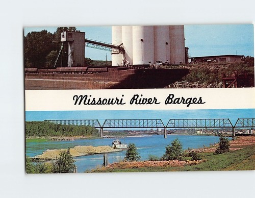 Postcard missouri river - missouri, barges