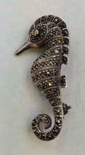 Vintage Silver 925 Seahorse Brooch with Marcasite Stones