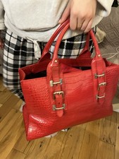 HOBBS LARGE COLOR RED PATENT LEATHER MOCK CROC VINTAGE HANDBAG GRAB BAG TOTE