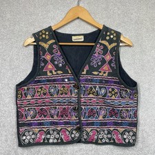 Vintage Sanskriti Waistcoat Hippy Boho Embroidered Indian Cotton mirror One Size