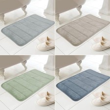 Memory Foam Bath Mat Non Slip Striped Anti Slip Rug Grey Blue Brown Sage Green