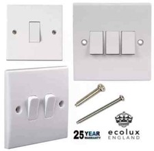 Light Switch 1 /2 Way 1 / 2 Gang 1G Single Twin Triple White Plastic Wall Switch