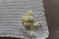 Vintage Beautiful Handmade Yellow white Baby Blanket with pom poms Reversible