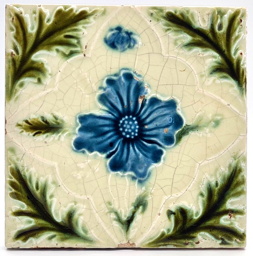 Antique fireplace tile - tile, moulded