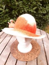 Elegant ladies hand crafted pure Merino felted wool hat in Cream and Red
