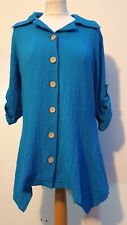 Nina Leonard pebble woven tab sleeve tunic blouse top new size small QVC blue