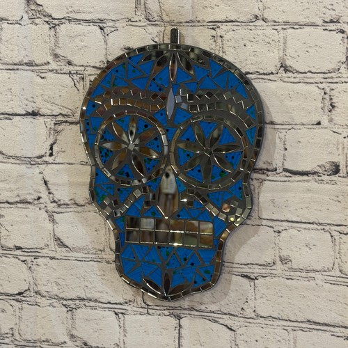 Blue skull mosaic tile wall - tile,