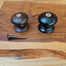 2 Antique Small Wood & Mother of Pearl Drawer Knobs Victorian, As Seen 1.5"