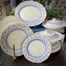Ridgways Columbian Star 1840 Dinner Plates & Tureen Servers Blue & White  