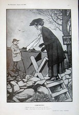 Old Antique Print 1905 Chas Crombie Drawing Lady Fence Style Man Country 20th