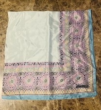 Vtg Oscar De La Renta 100% Silk Scarf Blue Gray 34x35 Square