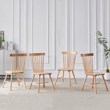 4pcs Windsor Solid Wood High Spindle Backrest Dining Chairs Dining Room Kitchen