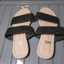 Atmosphere Black Straps Flat Slip On Sandals Wide Fit Extra Comfort Size 3