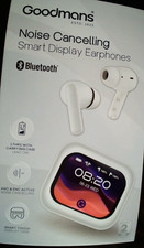 Goodmans Noise Cancelling Smart Display Earphones . White. Bluetooth. 17hrs.New