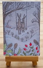 ACEO original illustration of a hare. ‘Togetherness.’  ‘Signed.’ KB