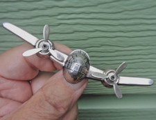 UNUSUAL Stg. Silver Aeroplane Plane Aircraft LARGE Brooch - Spinning Propellers