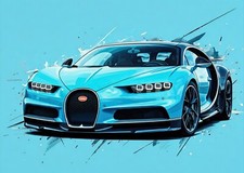 Bugatti Chiron Poster - Striking Blue Supercar Wall Art 16x12/20x16/24x18/36x24