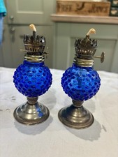 VINTAGE Fairy Brand Glass Table Lamps SET OF TWO No. 63 Cobalt Blue No Shade