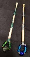 Pair of hand painted spangled lace bobbins by Sallie Reason (Pair F)