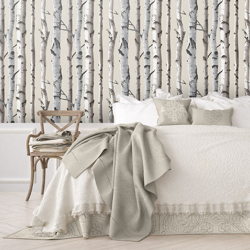 Cream birch tree wallpaper - cream,