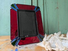 Art Deco Stained Glass Picture Photo Frame Vintage Portrait Vgc Red Glass Prop