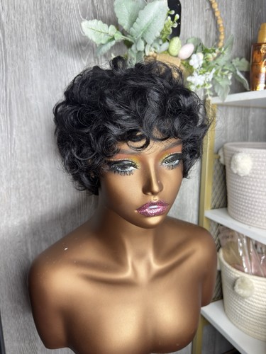 Curly pixie cut style human - pixie,