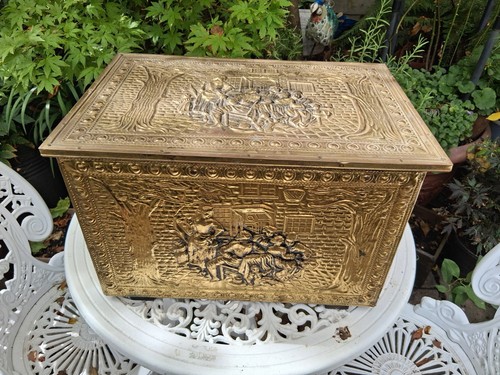 Brass embossed coal box - brass,