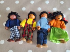 Set Of 4 Multicultural Wooden Head Dolls