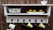 Rustic shabby Chic Cup holder/ kitchen unit Mug rack with shelf/ spice rack wood