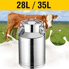 Large Stainless Steel Milk Can Transport Milk Grain Storage Bucket 28/35L w/Lid