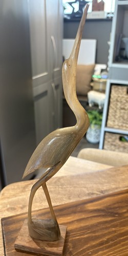 Vintage carved horn crane - carved,