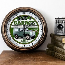 Personalised Garage Clock Land Rover Car Mechanic Round Hanging Wall Gift KRC37