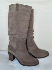 WHITE STUFF Sahara Ruched Mid Calf Suede BOOTS Uk 7 Eu 40 Brown Womens Western