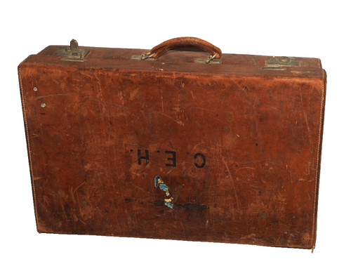 Vintage brown leather suitcase - leather,