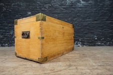Large Victorian Pine Blanket Box / Trunk / Chest with Brass Corners ~ Antique