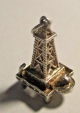 STERLING SILVER CHARM BRACELET CHARM OIL RIG WITH HELICOPTER