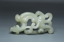 Chinese Antique Old Hetian Jade Hand-Carved Dragon Statues