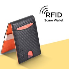 Men's 100% Genuine Leather Money Clip Wallet RFID Card Holder Minimalist Gift UK